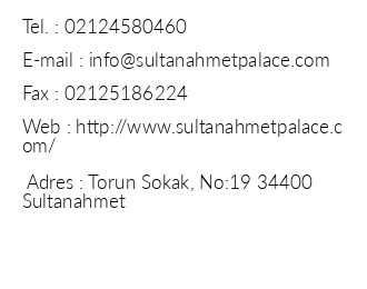 Sultanahmet Palace Hotel iletiim bilgileri